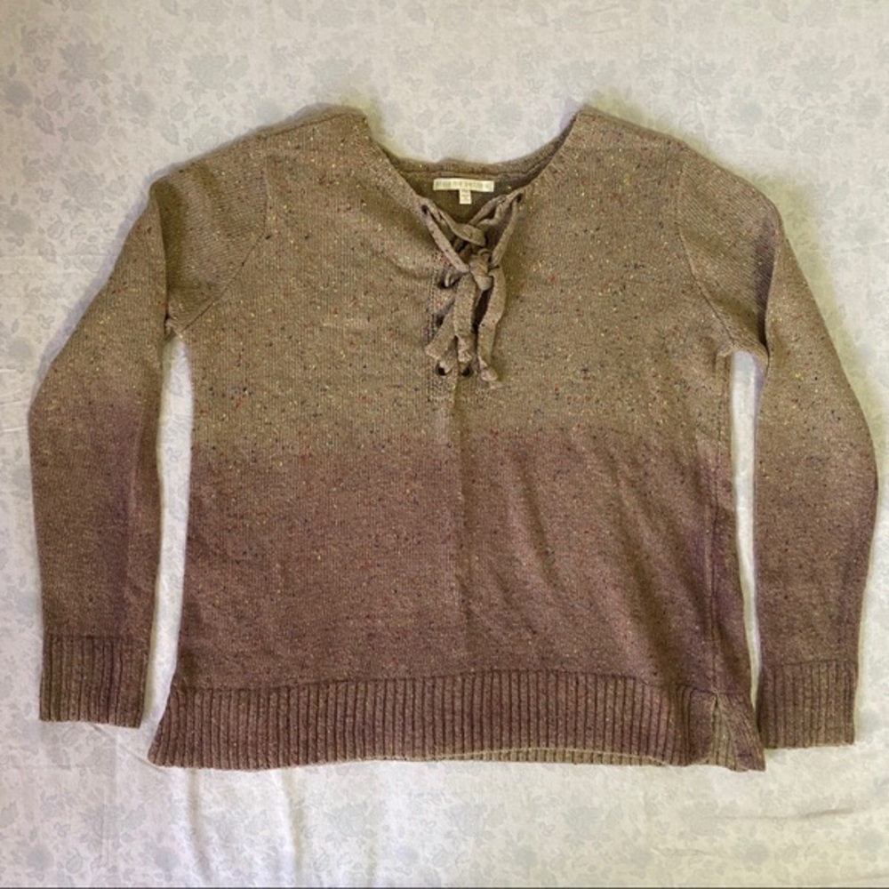 style me petites tan and lavender ombré sweater